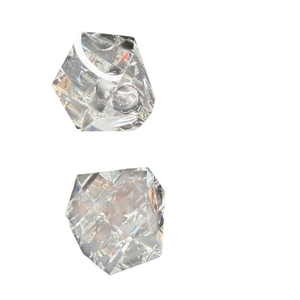 VTG Clear Crystal Glass Taper Candle Holders Set of 2 Faceted Geometric Pair - Picture 8 of 8